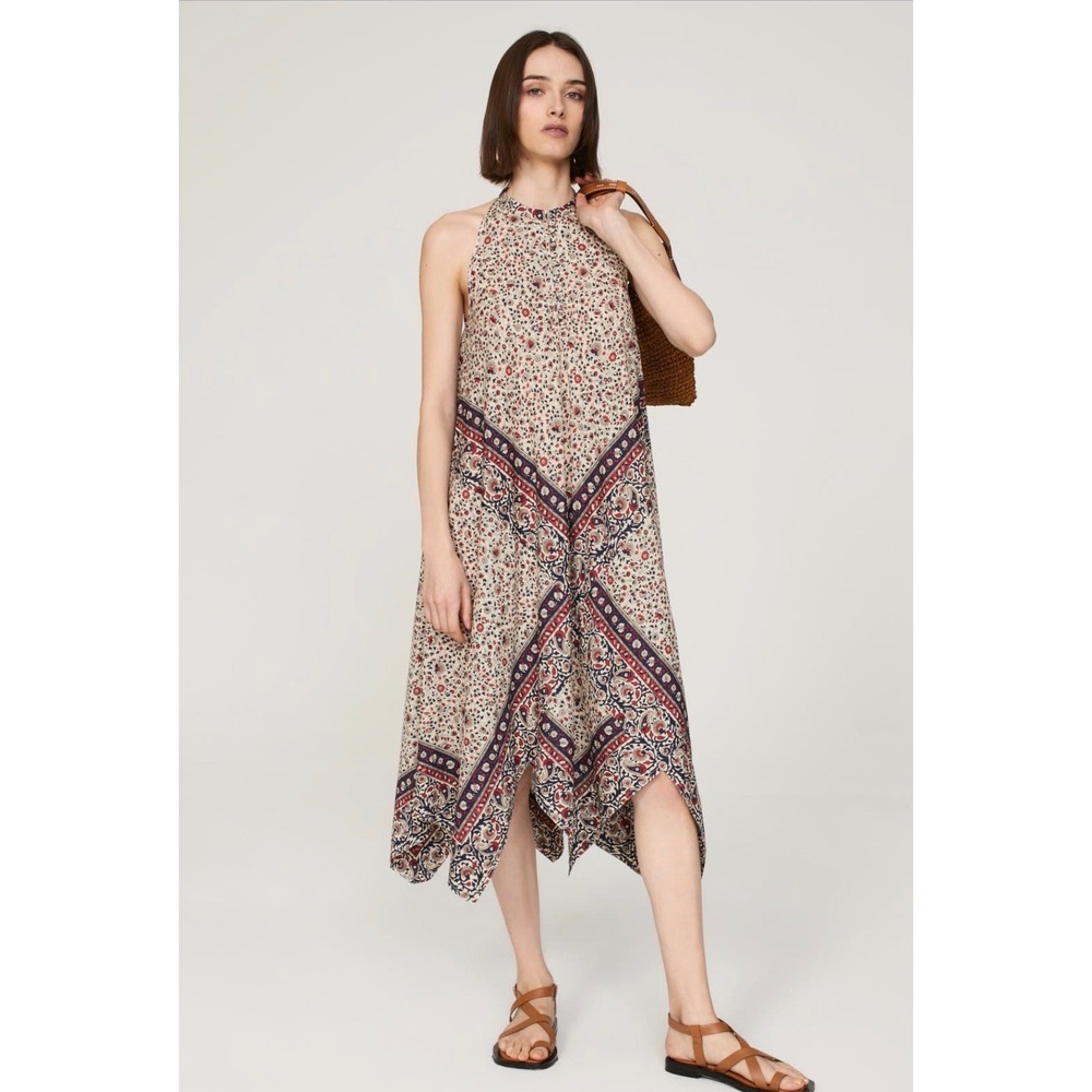 Rosetta Getty Collective Floral Paisley Handkerchief Hem Midi Dress XL FLAW